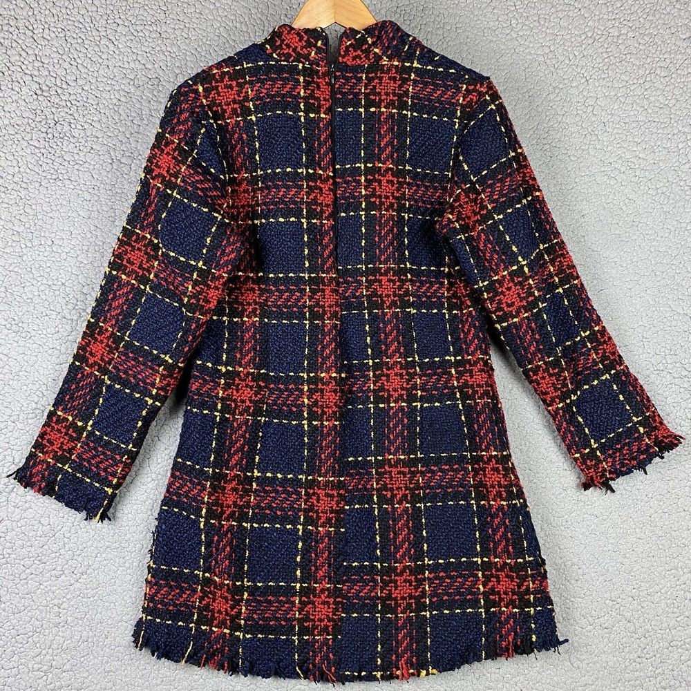 CBR Plaid‎ Knit Sweater Dress Womens sz XL Red Blue Mock Neck Frayed Missing Tag
